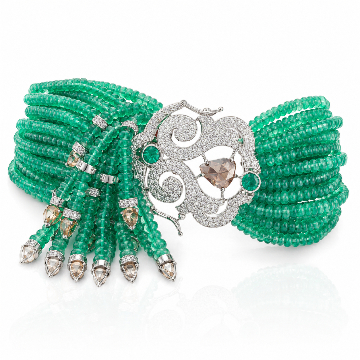 14K Gold Emerald & Diamond Beaded Bracelet