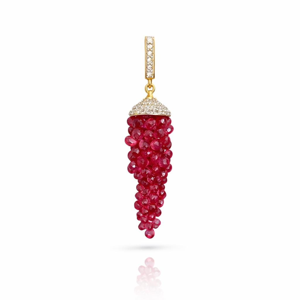 14K Gold Spinel Beaded Briolette Pendant