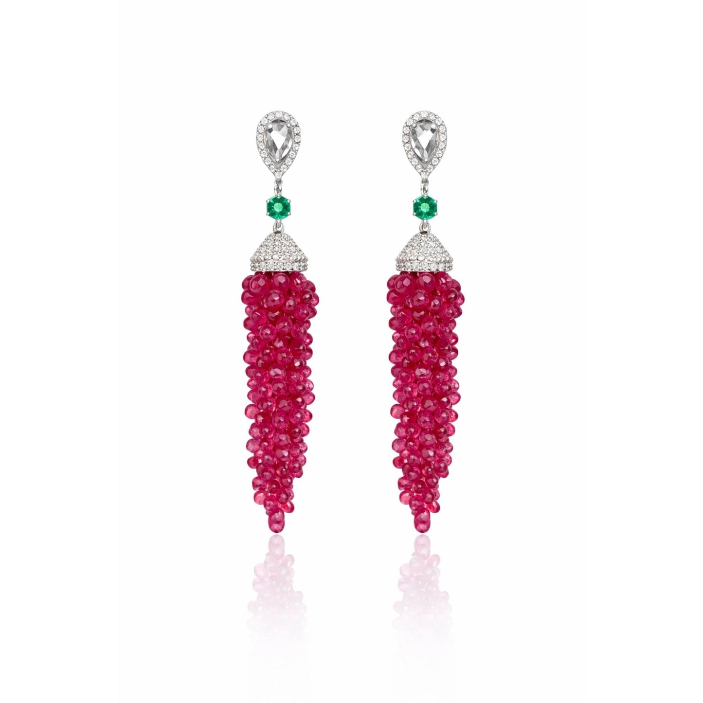 14K Gold Spinel & Diamond Beaded Briolette Earrings