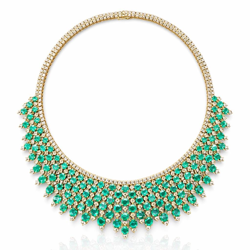 14K Gold Emerald & Diamond Necklace