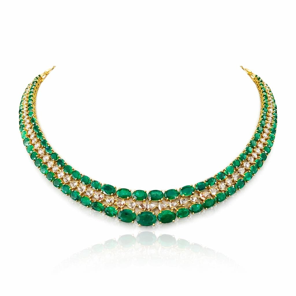14K Gold Emerald & Diamond Necklace