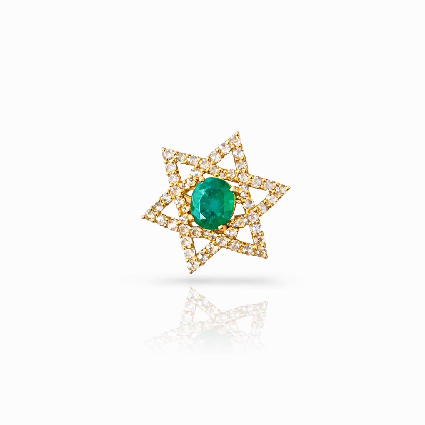 14K Gold Emerald & Diamond Star Ring
