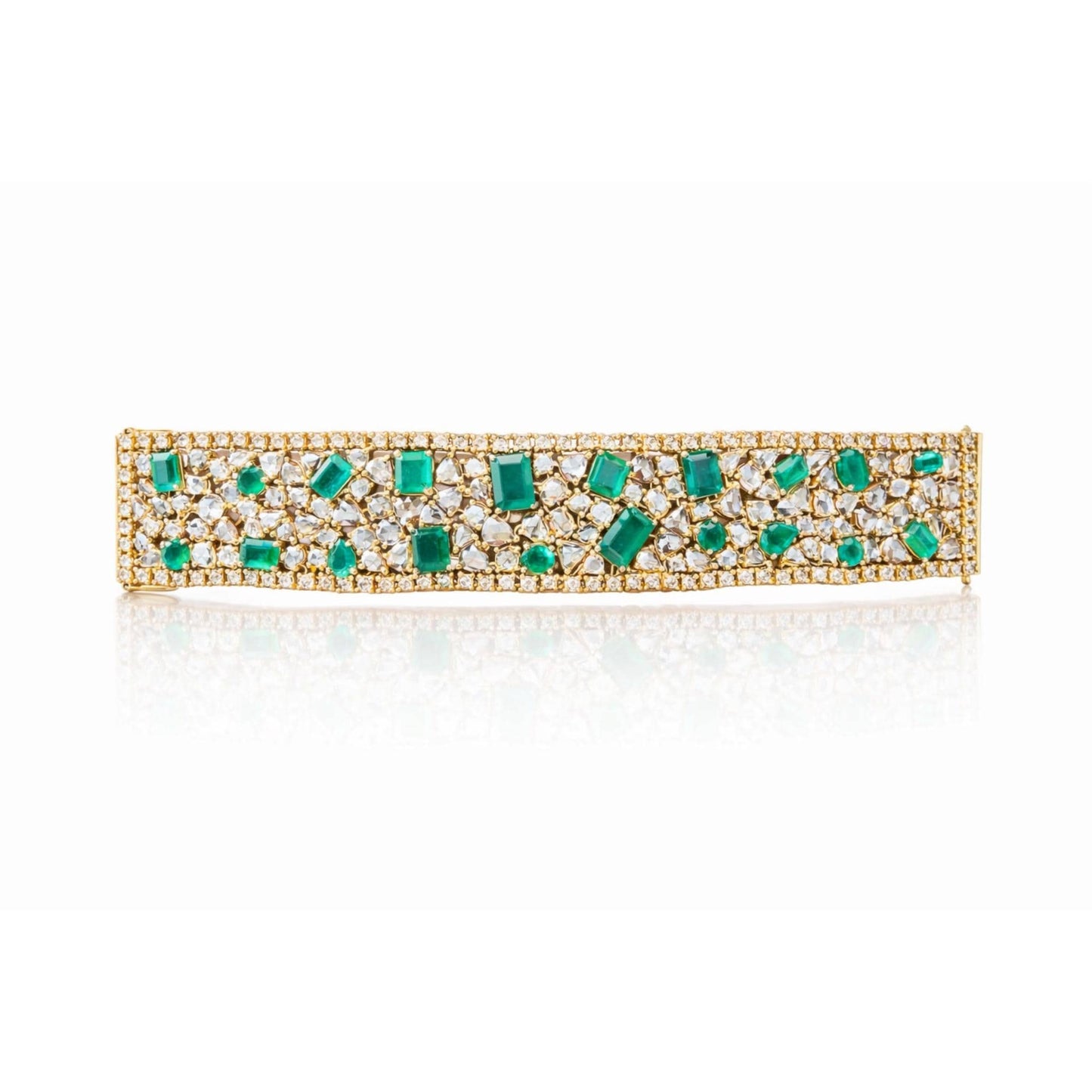14K Gold Emerald & Rose Cut Diamond Bracelet