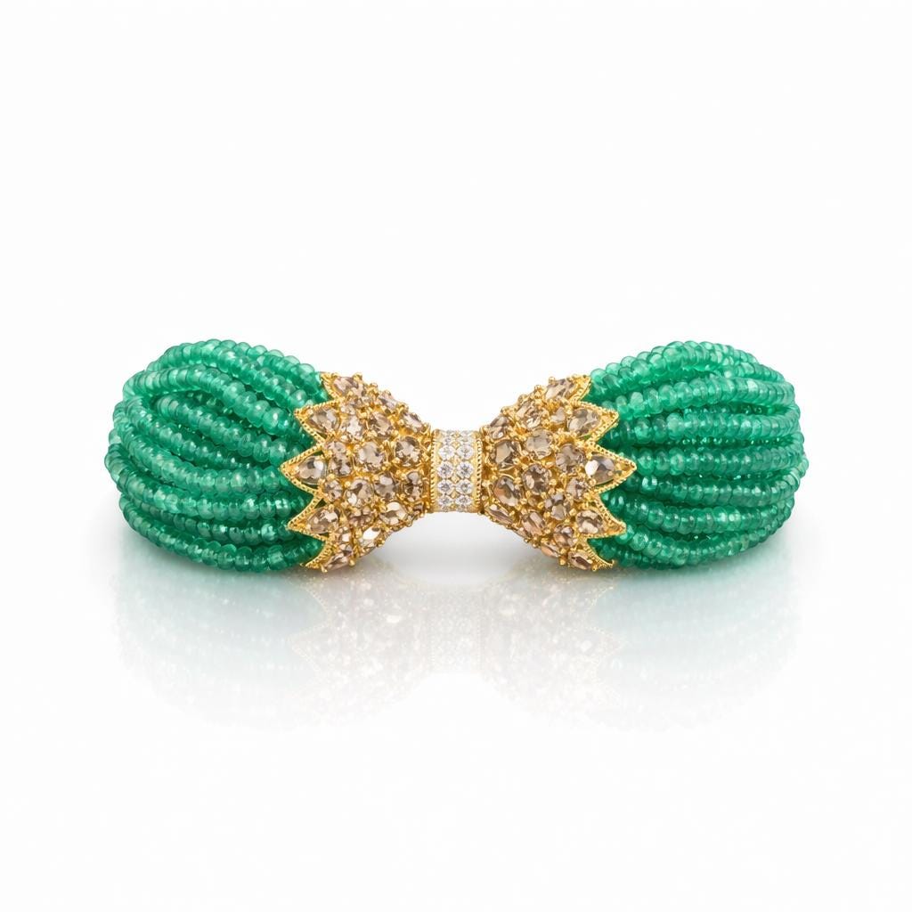 14K Gold Emerald & Diamond Beaded Bracelet