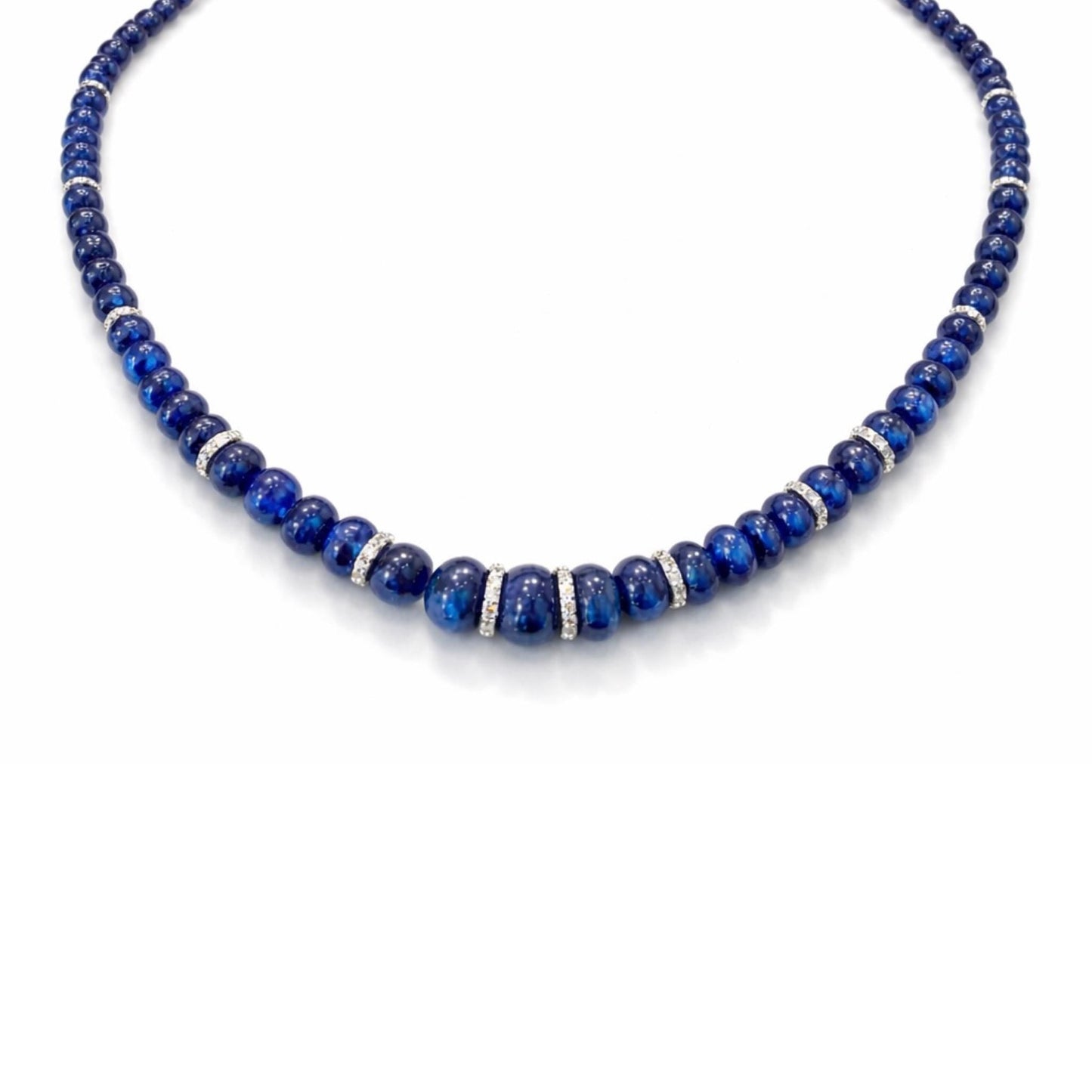 14K Gold Blue Sapphire & Diamond Beaded Necklace