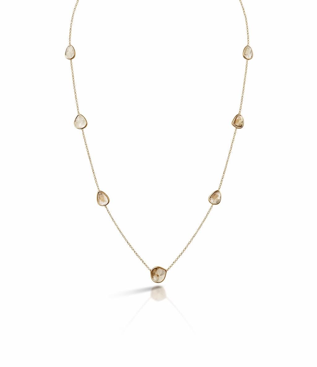 14K Gold Diamond Bezel Set Necklace