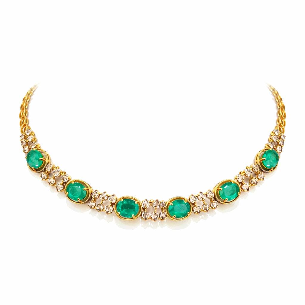 14K Gold Emerald & Diamond Necklace