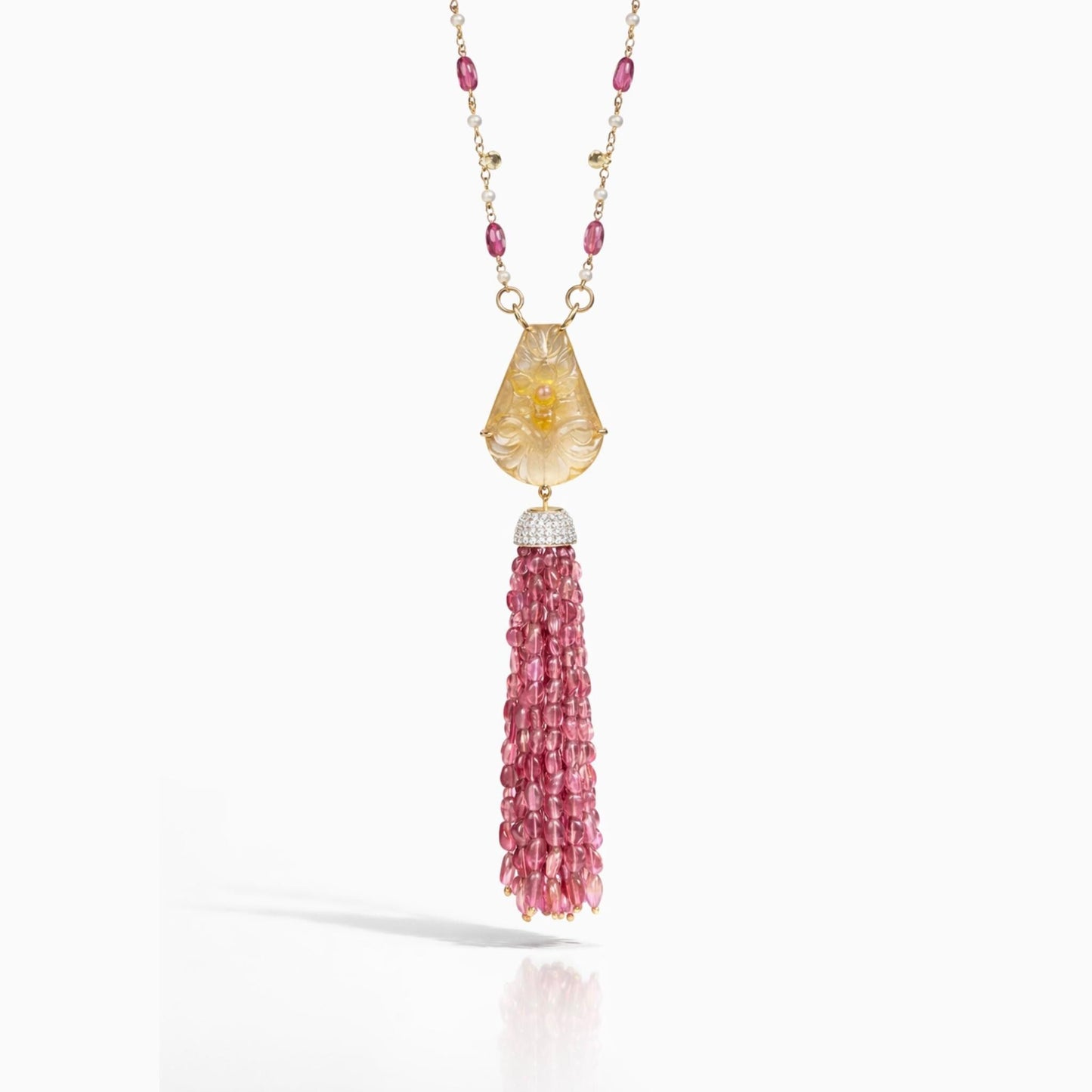 14K Gold Tourmaline, Sapphire, & Diamond Beaded Tassel Necklace