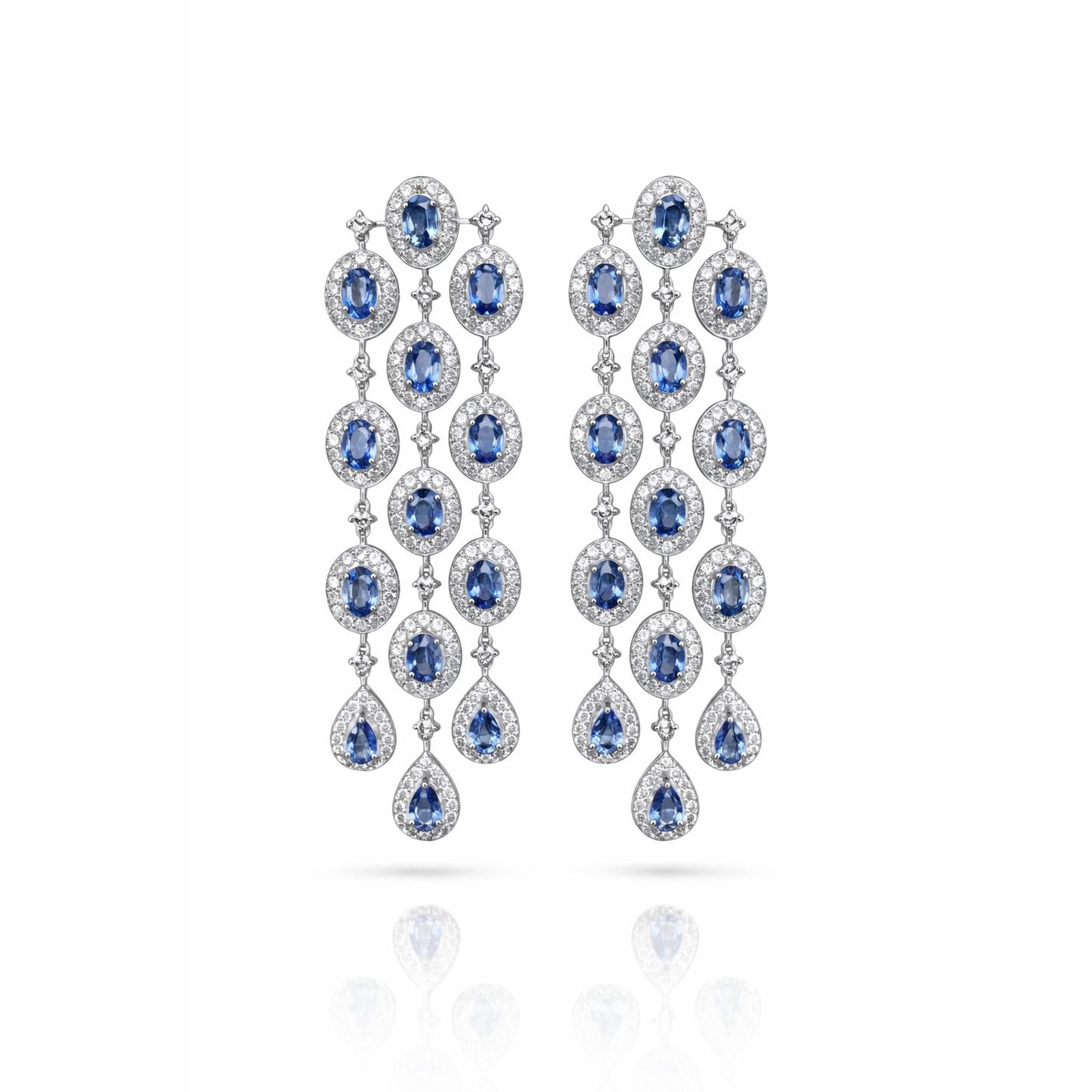 14K\18K Gold Blue Sapphire & Diamond Chandelier Earrings