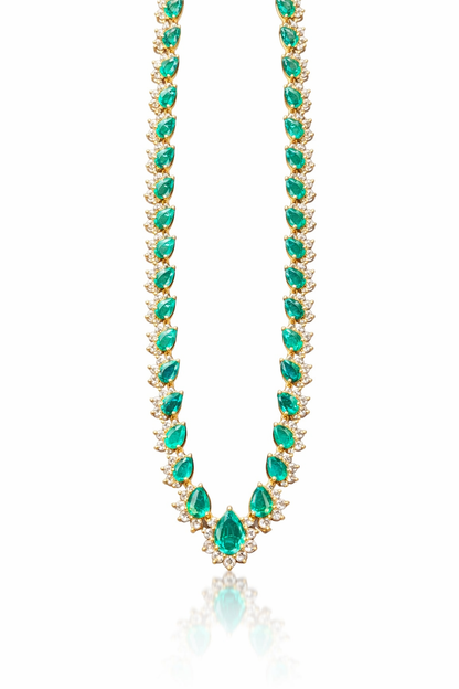 14K Gold Emerald & Diamond Necklace