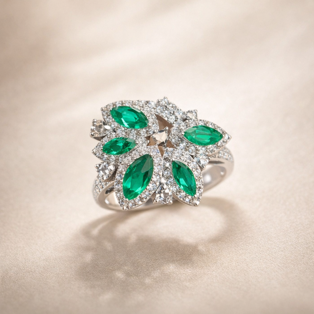 14K Gold Emerald & Diamond Ring