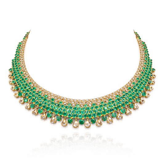 14K Gold Emerald & Diamond Necklace