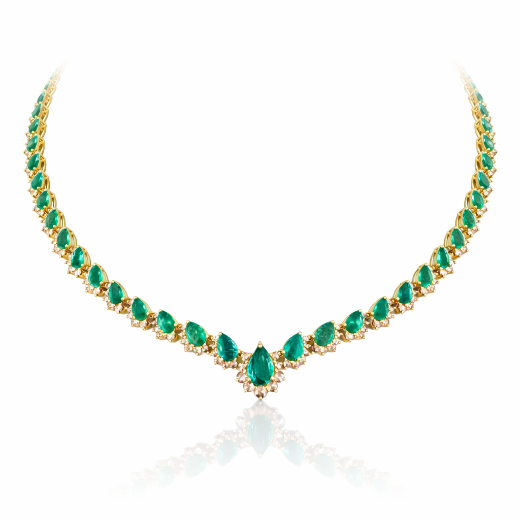 14K Gold Emerald & Diamond Necklace