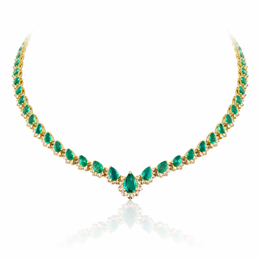 14K Gold Emerald & Diamond Necklace