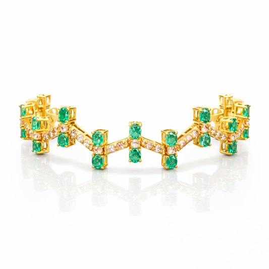 14K Gold Emerald & Diamond Zig Zag Bracelet