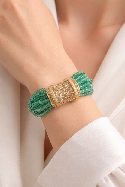 14K Gold Emerald & Diamond Beaded Bracelet