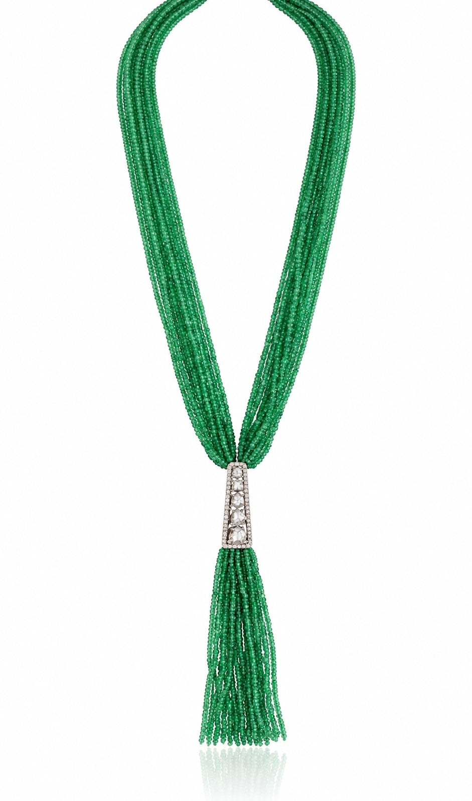 14K Gold Emerald & Diamond Beaded Tassel Necklace