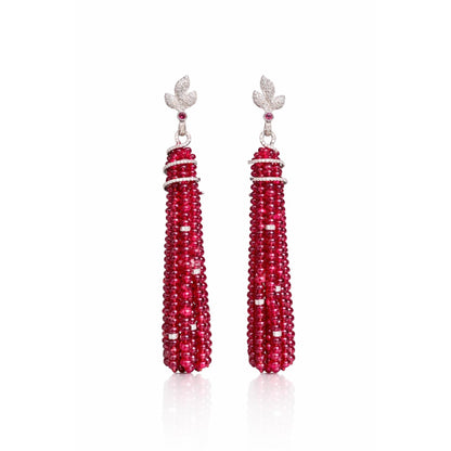 14K Gold Spinel & Diamond Beaded Tassel Earrings