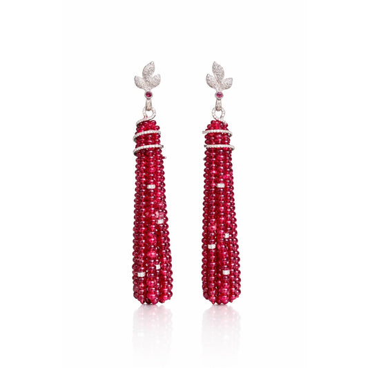 14K Gold Spinel & Diamond Beaded Tassel Earrings