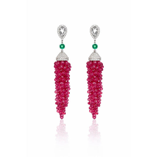 14K Gold Spinel & Diamond Beaded Briolette Earrings