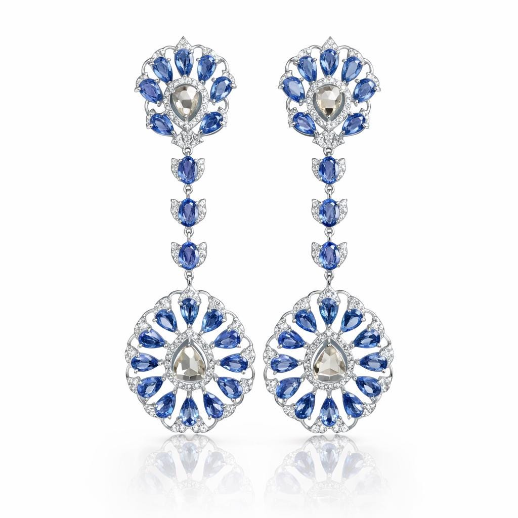 14K Gold Blue Sapphire & Diamond Earrings