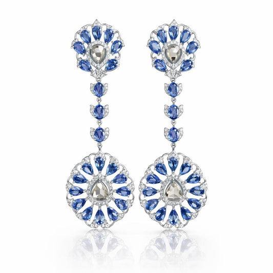 14K Gold Blue Sapphire & Diamond Earrings
