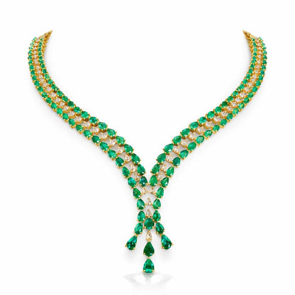 14K Gold Emerald & Diamond Lariat Necklace