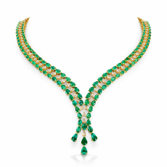 14K Gold Emerald & Diamond Lariat Necklace