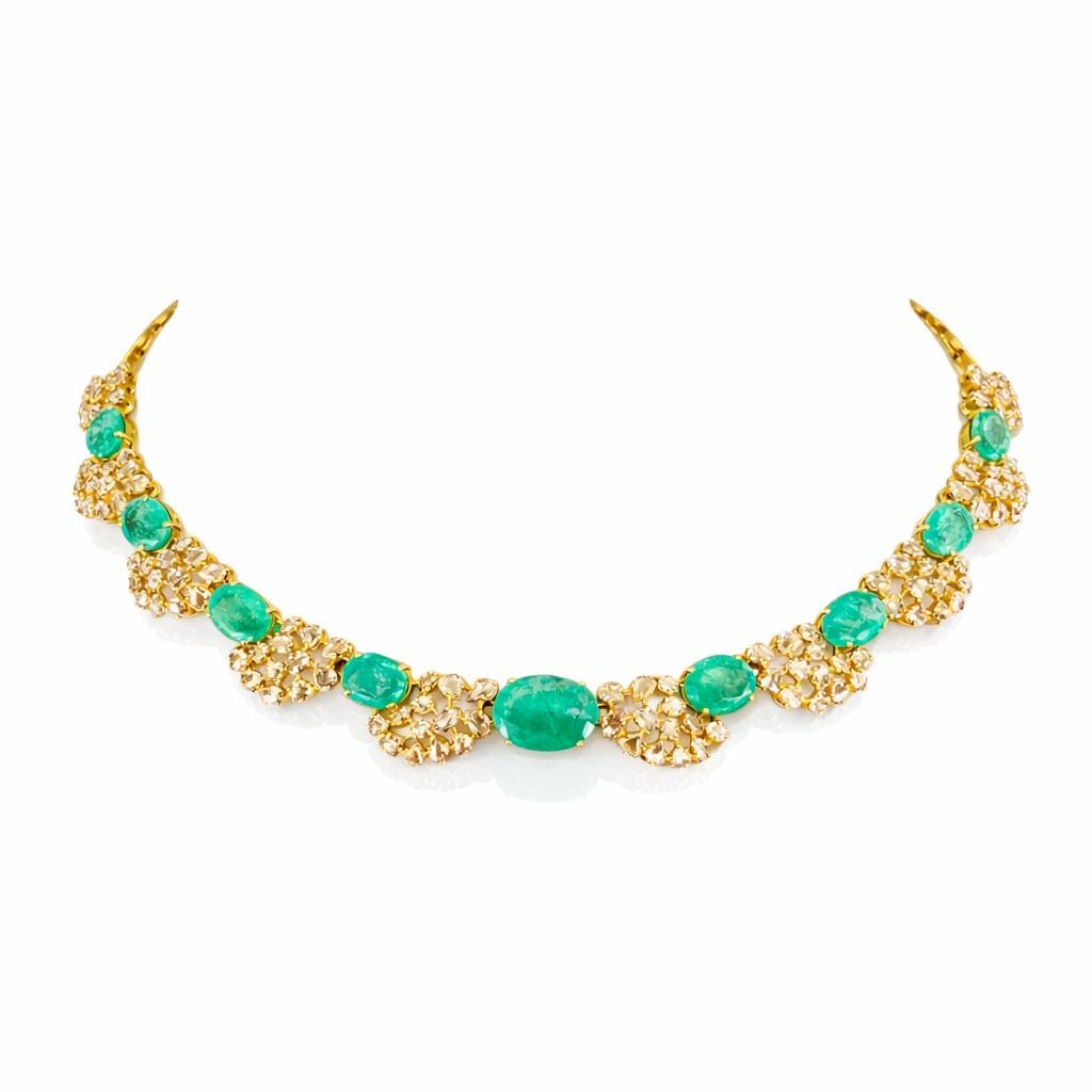 14K Gold Emerald & Diamond Necklace