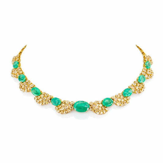 14K Gold Emerald & Diamond Necklace