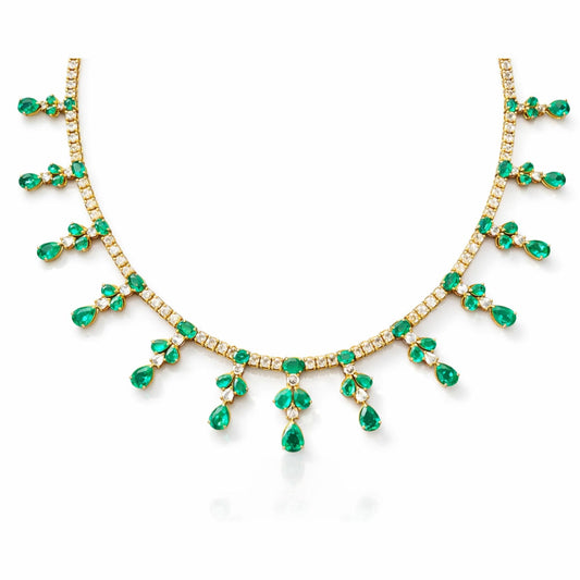 14K Gold Emerald & Diamond Necklace
