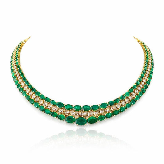 14K Gold Emerald & Diamond Necklace