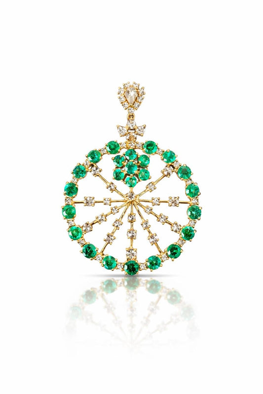 14K Gold Emerald & Diamond Pendant