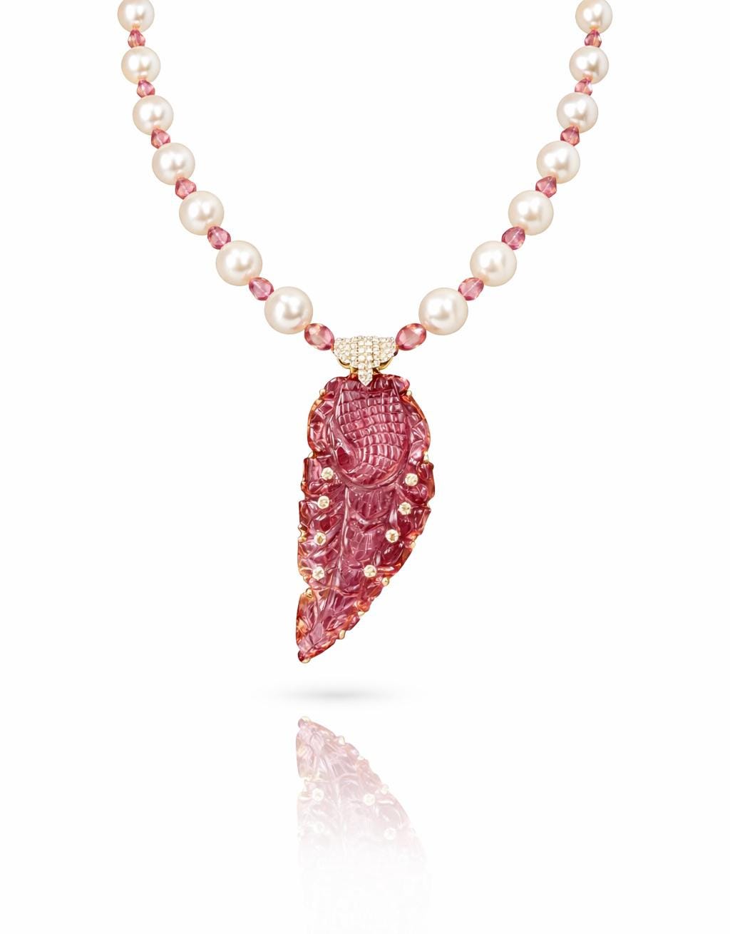 14K Gold Pink Tourmaline & South Sea Pearl Beaded Necklace