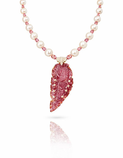 14K Gold Pink Tourmaline & South Sea Pearl Beaded Necklace