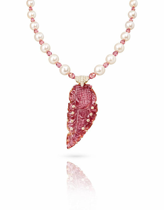 14K Gold Pink Tourmaline & South Sea Pearl Beaded Necklace