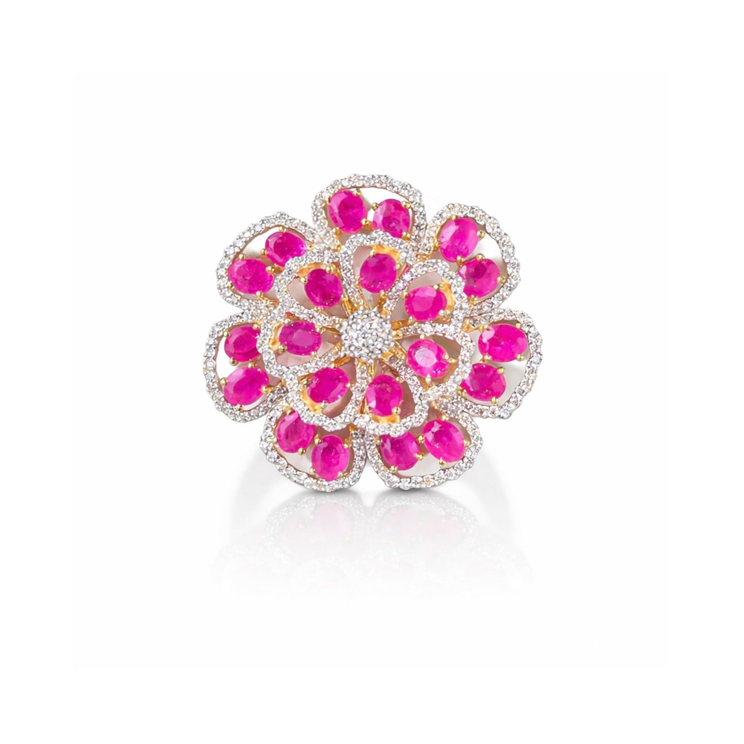 14K Gold Ruby & Diamond Flower Ring