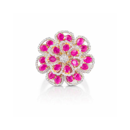 14K Gold Ruby & Diamond Flower Ring