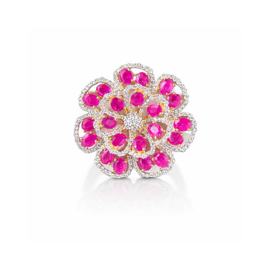 14K Gold Ruby & Diamond Flower Ring