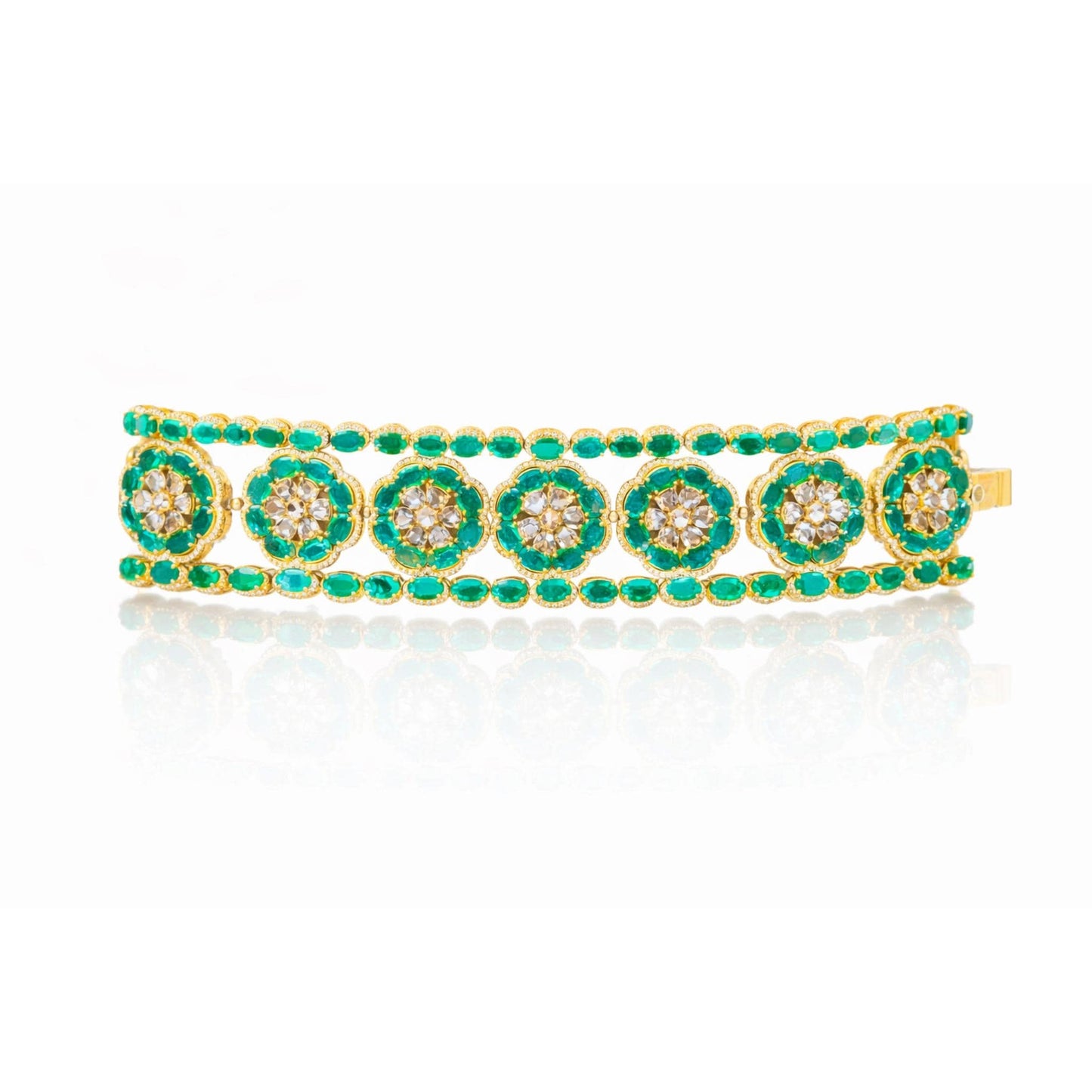 14K Gold Emerald & Diamond Floral Bracelet