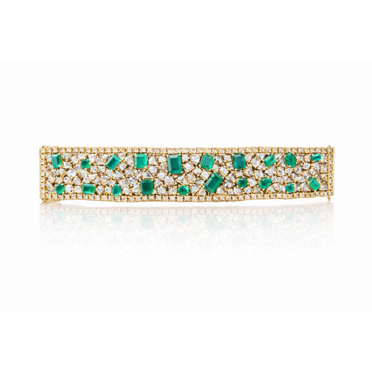 14K Gold Emerald & Rose Cut Diamond Bracelet