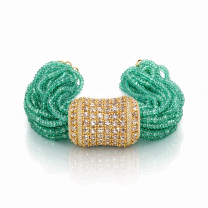 14K Gold Emerald & Diamond Beaded Bracelet