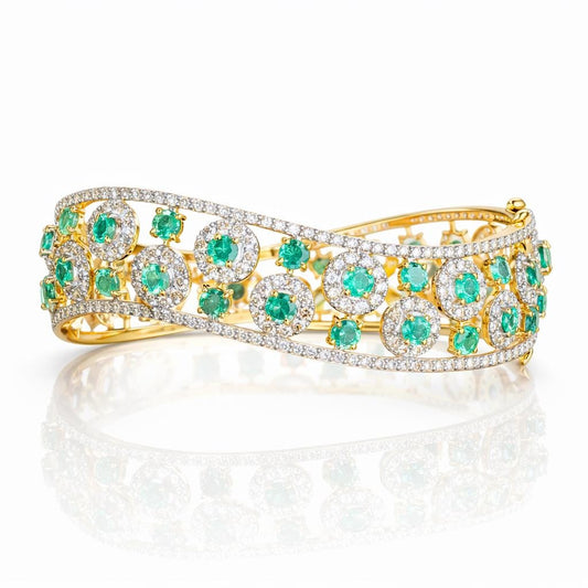14K Gold Emerald & Diamond Bangle Bracelet