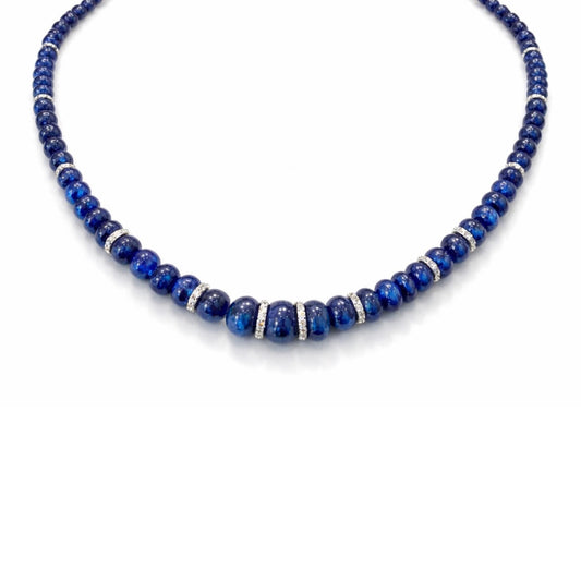 14K Gold Blue Sapphire & Diamond Beaded Necklace