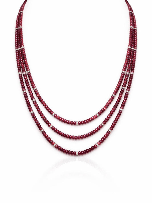 14K Gold Spinel & Diamond Layered Beaded Necklace