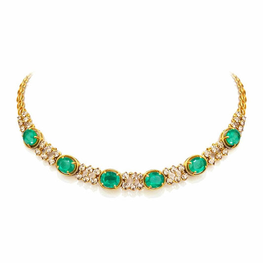 14K Gold Emerald & Diamond Necklace