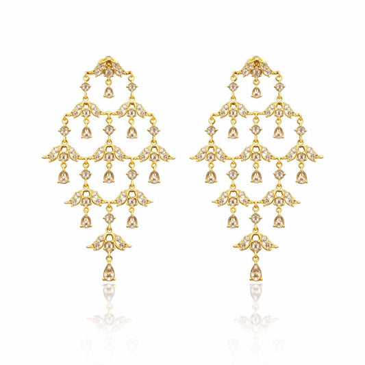 14K Gold Rose Cut Diamond Chandelier Earrings