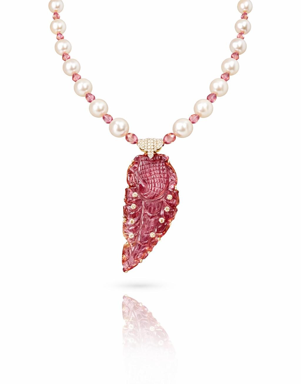 14K Gold Pink Tourmaline & South Sea Pearl Beaded Necklace
