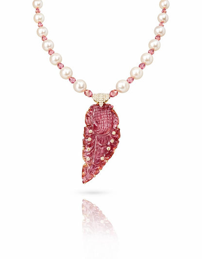 14K Gold Pink Tourmaline & South Sea Pearl Beaded Necklace