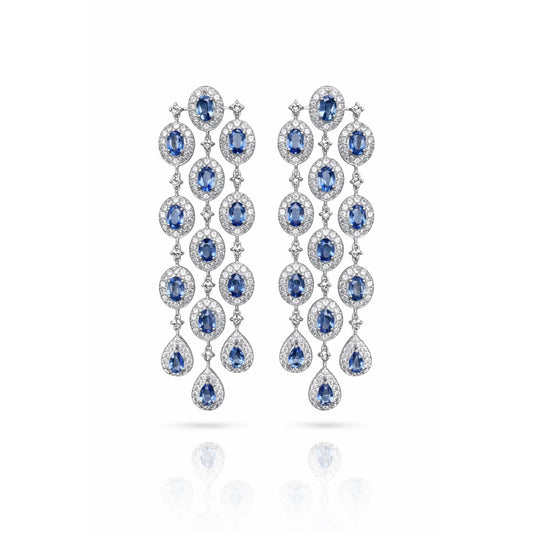 14K\18K Gold Blue Sapphire & Diamond Chandelier Earrings